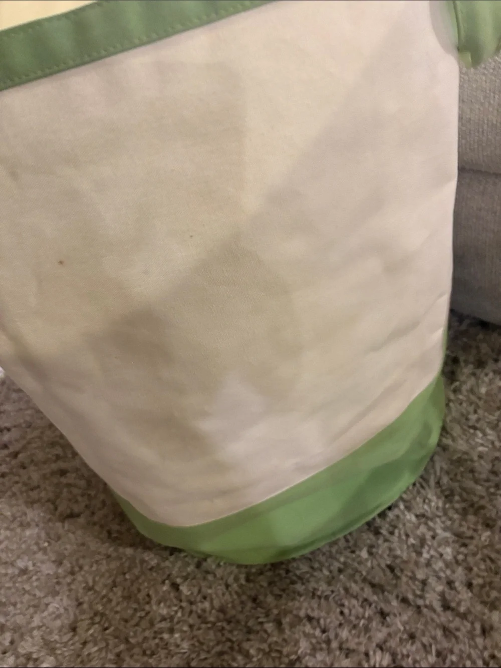 Pottery Barn Kids Green and Cream Canvas Storage Bin 23” tall x 21” wide